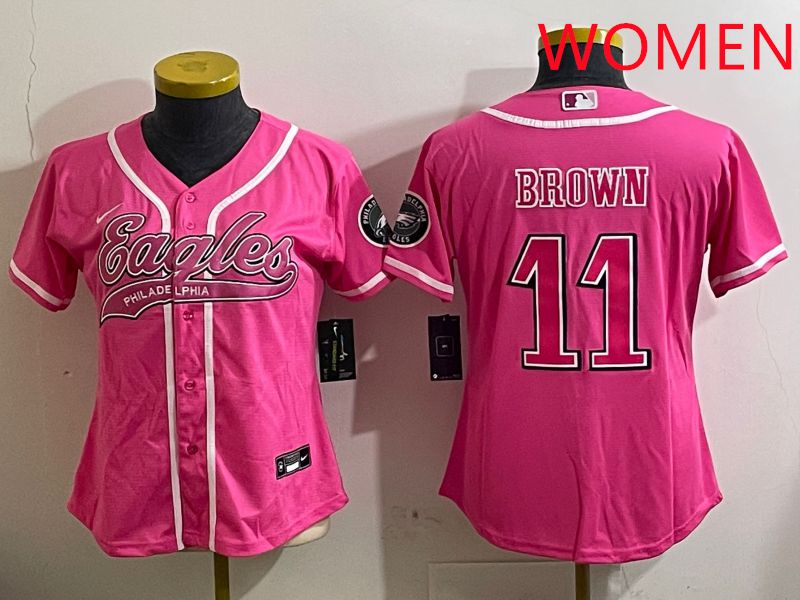 Women Philadelphia Eagles #11 Brown Pink Jointly Name 2025 Nike Limited NFL Jersey style 8